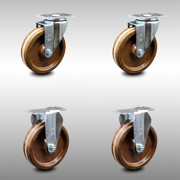 Service Caster 5 Inch SS High Temp Phenolic Swivel Top Plate Caster Set with 2 Rigid SCC SCC-SS20S514-PHSHT-2-R-2 - main